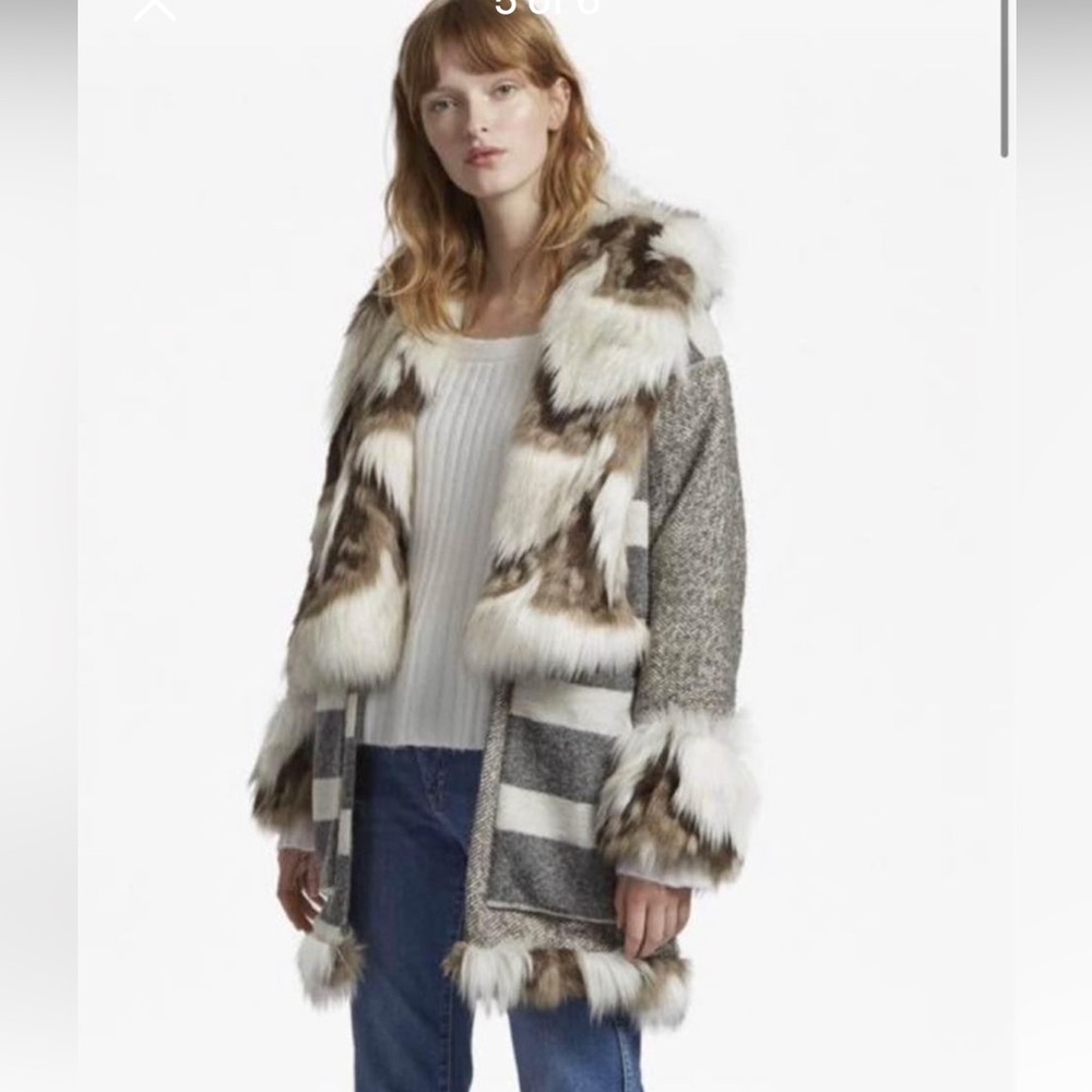 French Connection Noemi Coating Faux Fur Trim Coat